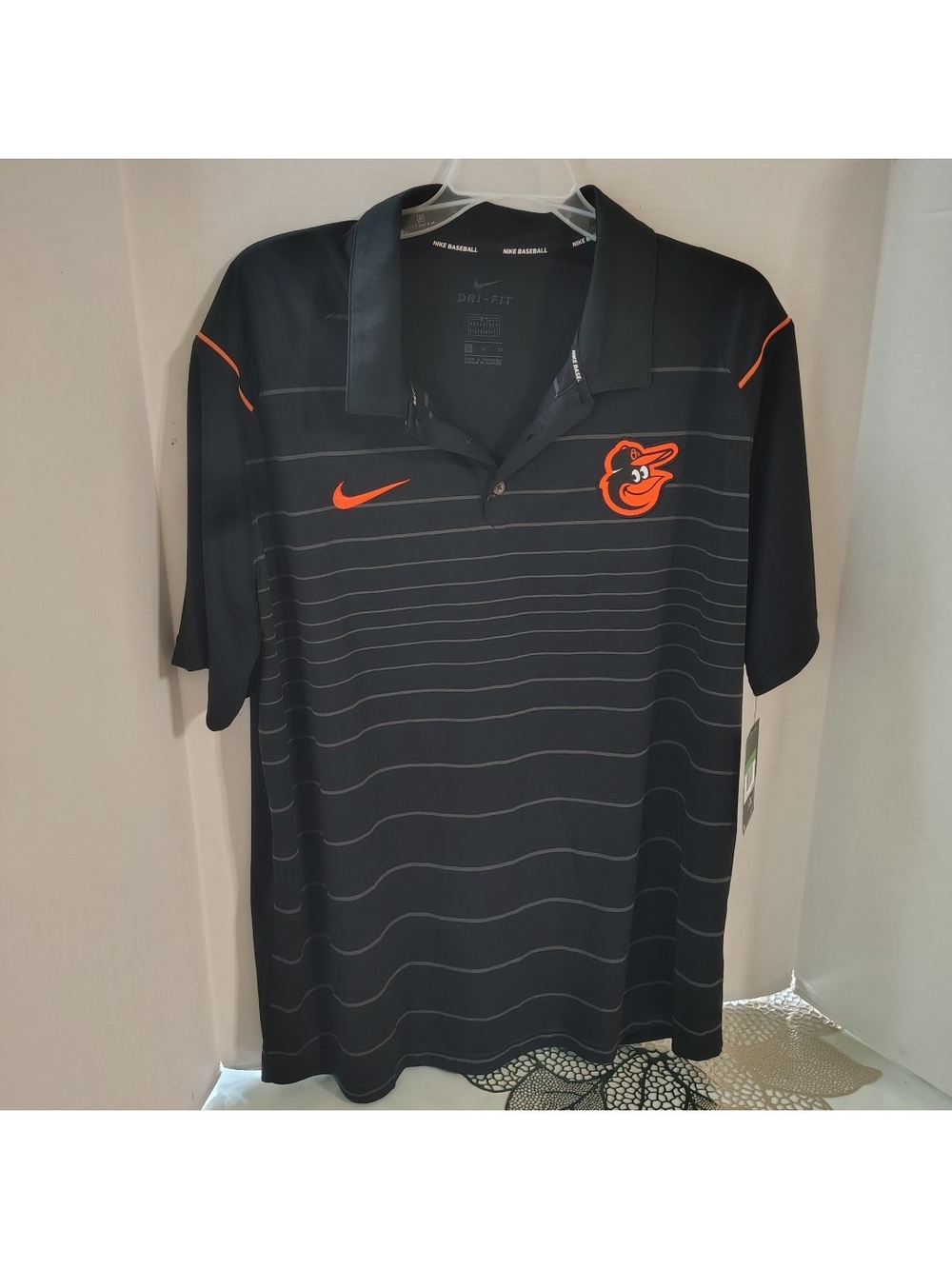 Nike Black Polo with Orange Orioles Logo. MLB Licensed Size XL Dri Fit